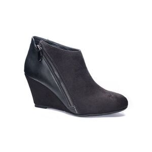 CL BY LAUNDRY Womens Black Comfort Viola Round Toe Wedge Zip-Up Shootie 6.5
